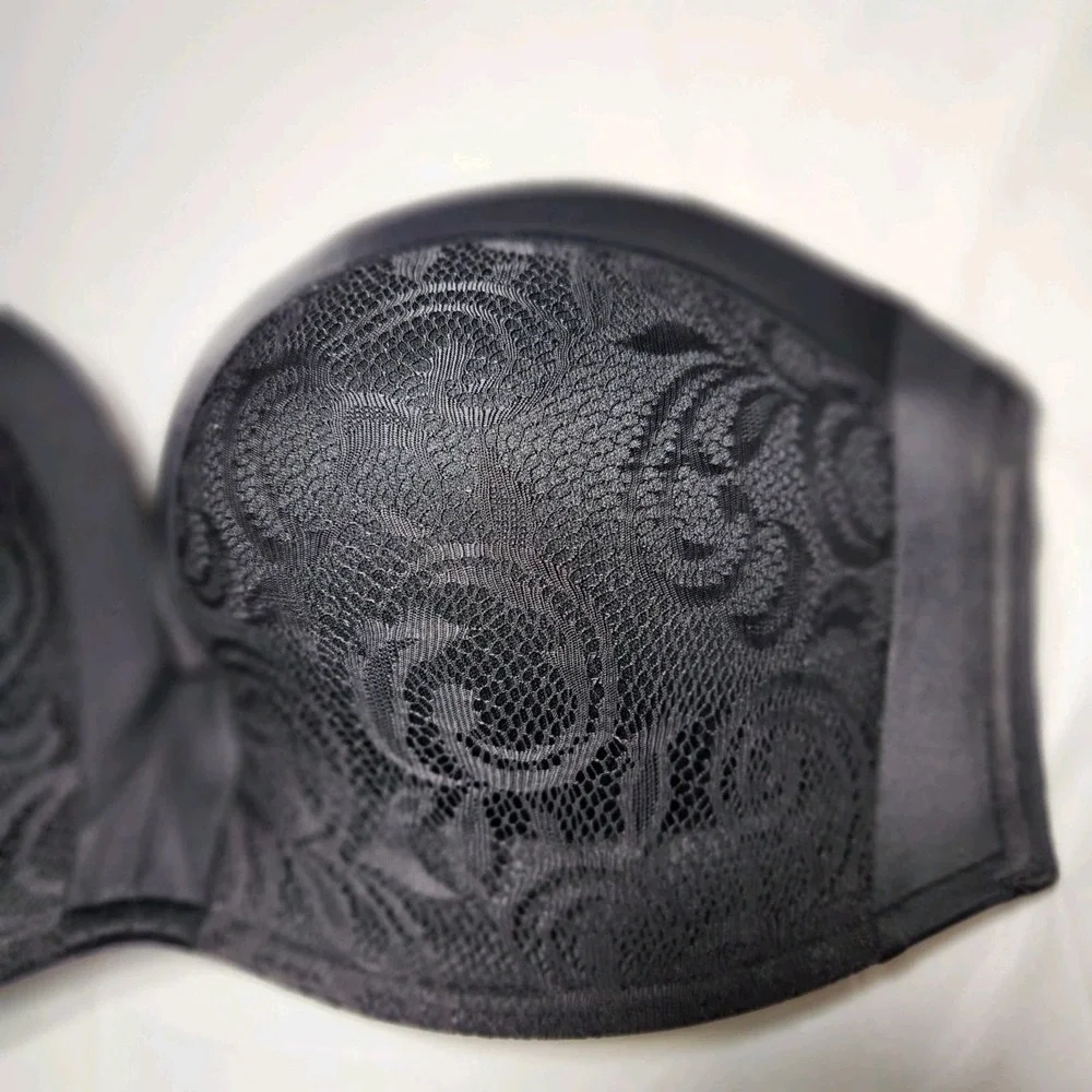 Delimira‎ Bra Womens 40D Black Strapless Push Up Lace Underwire Plus Size